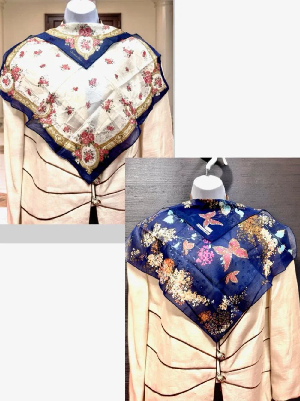 2)  New -  Christian Dior  cotton made 19  Mini scarf/Neck-kerchief blue pink(20
